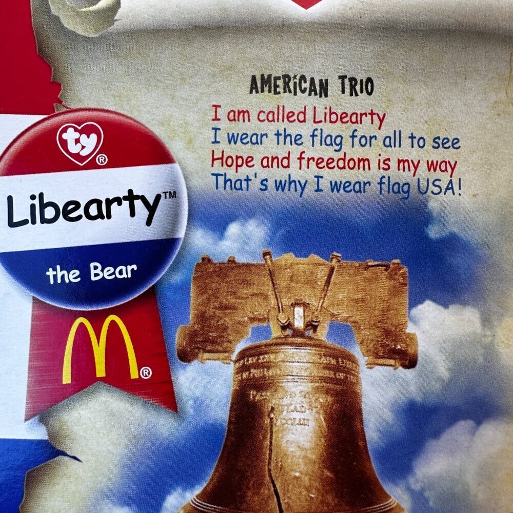 TY McDONALD'S BEANIE BABY "LIBEARTY THE BEAR" WITH PRINTING ERRORS 1996, NEW - Picture 2 of 5